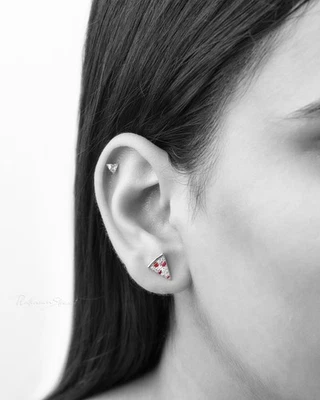 950 Platinum Natural Diamond And Ruby Gemstone Pizza Slice Studs Earrings - Image 1 of 4