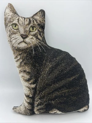 "Tapiz vintage gato atigrado realista almohada en forma de gato 16""x 12""" Foto 1 de 4