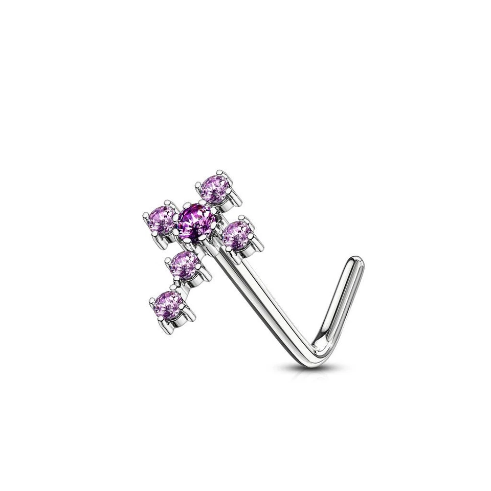 Piercing Nasale A L Tige Croce Pave' Tanzanite - Immagine 1 di 1