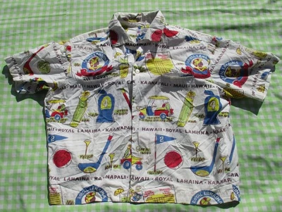 VTG 50s Royal Lahaina Golf Club Novelty Loop Collar Hawaiian Cotton Golf Shirt L - Image 1 of 4
