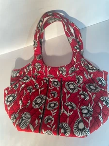 Vera Bradley Deco Daisy Red White Flowers Purse Shoulder Tote Bag Side Pockets - Picture 1 of 6