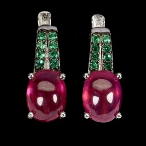 925 Sterling Silver Earrings Oval Ruby 8x6mm Natural Gemstone Jewelry - Picture 1 of 13