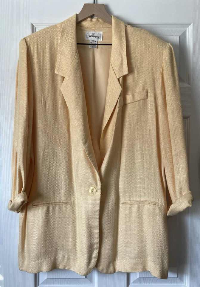 Blazer Traje Chaqueta Worthington Mujer Vintage Años 80 Amarillo Botón Lino Talla 18 Foto 1 de 4