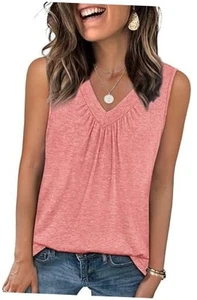Tank Top for Women Loose Fit Sleeveless Shirts V Neck Summer Clothes Ruched - Picture 1 of 7