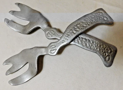 VTG 1982 DON DRUMM Cast Aluminum SALAD SERVER Crazy Fork SET - MCM - Brutalist - Image 1 of 4