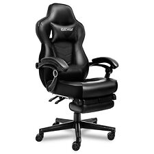 Video Gaming Chair Swivel Seat PU Leather with Footrest Lumbar Support-Black