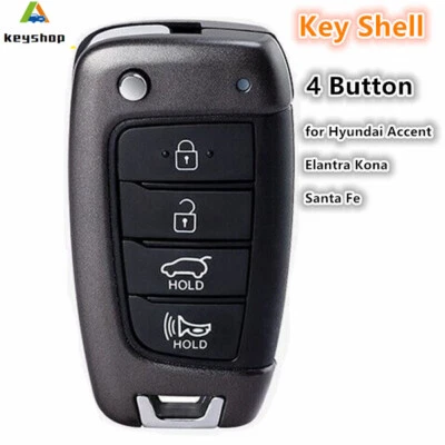 for Hyundai Accent Elantra Kona Santa Fe Flip Remote Key Case Shell Fob 4 Button Foto 1 de 4