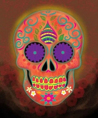 New Orange Sugar Skull Plush Fleece Throw Gift Blanket Sherpa Day of the Dead - Image 1 of 4