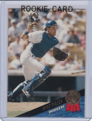TARJETA DE NOVATO MIKE PIAZZA Hoja de Béisbol LOS ANGELES DODGERS RC ¡Mets de Nueva York! Foto 1 de 2