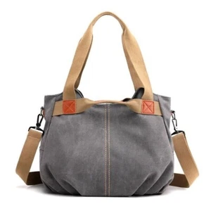 Sac à Main en Toile Femme Sac Bandoulière Grande Capacité Sac d'épaule Gris - Imagen 1 de 5
