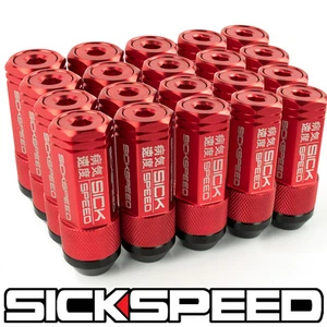 SICKSPEED 20 PC RED CAPPED ALUMINUM EXTENDED 50MM 3 PC LUG NUTS 14X1.5 - Picture 1 of 1
