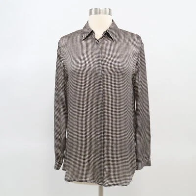 Blusa Camisa Top Club Monaco Seda Mujer XS Guinga Negra Marfil Beige Alta-Baja Foto 1 de 4
