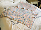 2 vtg handmade Knit crib and bassinet baby blanket wrap pink & blue 