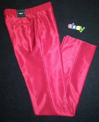 Ferrecci Men CHERRY RED Slim Fit Flat-Front TUXEDO DRESS Pants 30x36 NEW NWT! - Image 1 of 4