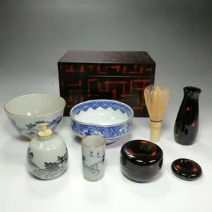 Tea Ceremony Set 9 Pieces Bowl Natsume Kogo Chashaku Japanese Chabako - Picture 1 of 12