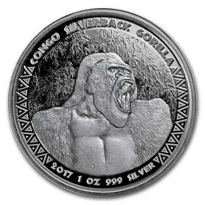 2017 Republic of Congo 1 oz Silver Silverback Gorilla (Prooflike) - Image 1 of 2