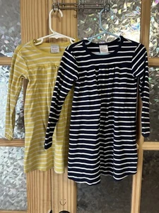 2 Hanna Andersson Toddler Dresses Stripes Blue and Yellow 4T Adorable & Quality - Picture 1 of 5