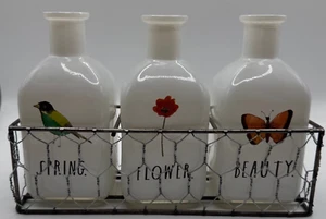 Rae Dunn Glass Vases with Chicken Wire Holder ADORABLE - Picture 1 of 6