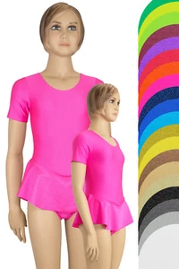 Kids Gymnastics Suit Short Sleeve with Skirts Ballet Suit Stretch Shiny Body - Picture 1 of 25