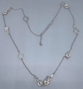 Silver Tone Circle Rhinestone Charm 40 Inch Necklace - Picture 1 of 4