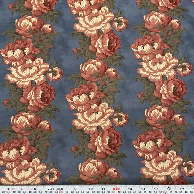 Rosehill Manor Robyn Pandolph Moda Striped Florals Blue Cotton by the HALF YARD - Image 1 of 2
