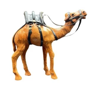 Vintage Leather Wrapped Standing Camel with Saddle Figurine Art Sculpture - Picture 1 of 9