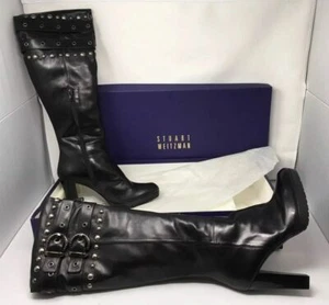 Neu im Karton Stuart Weitzman Carnaby schwarz Kalbsleder hoher Absatz Stiefel; 9M $ 655 OTK - Bild 1 von 12