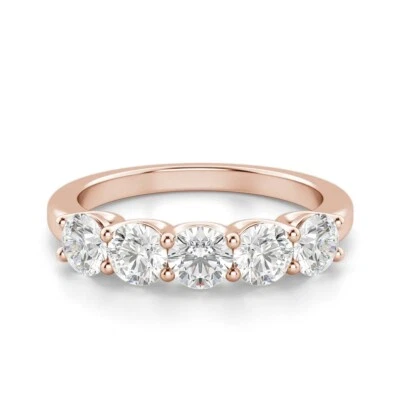 Round Cut Five Stone Lab Created Diamond Anniversary Band 14K Rose Gold Over - Image 1 of 3