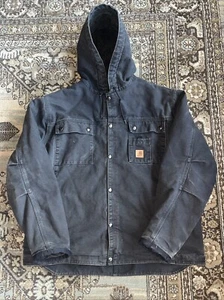 Carhartt J284 Blk Jacket Mens XL Black Snap Button Hooded Sherpa Lined - Picture 1 of 20