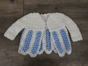Handmade Vintage Crochet Knit Baby Cardigan Half Button Sweater Size 3-6 Month