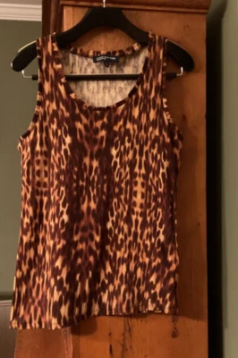 Jones New York 动物印花针织背心 L 码棕色棕褐色猎豹二手状况完好 — 第 1/4 张图片