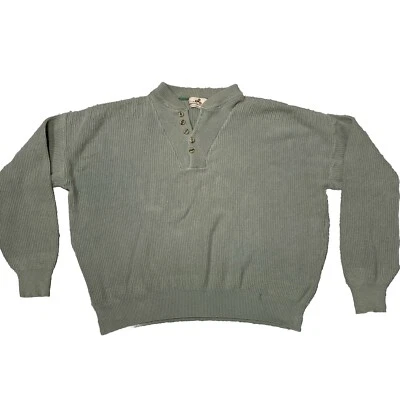 VTG EMS Eastern Mountain Sports Sweater SZ XL Knit Henley V Neck 100% Cotton USA - Image 1 of 4