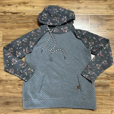 Sudadera con capucha Maurice's grande acolchada gris floral para mujer Foto 1 de 4