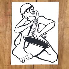 Sketch Art drawing direct from artist signed ink on paper Sax jazz -7.5"x 5.5"