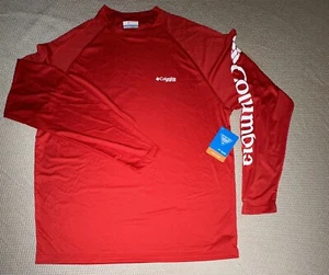 Columbia PFG Long Sleeve Fishing Shirt Red UPF 50 Omni Shade Mens Large L NEW - Picture 1 of 6