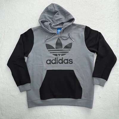Adidas Hooded Sweatshirt Logo Drawstring Gray/Black Men's Size XL VTG NWT - Image 1 of 4