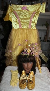 DISNEY PRINCESS BELLE 5PC. DELUXE DRESS,TIARA,LIGHTED WAND,SHOES&GLOVES/SZ: M - Picture 1 of 12