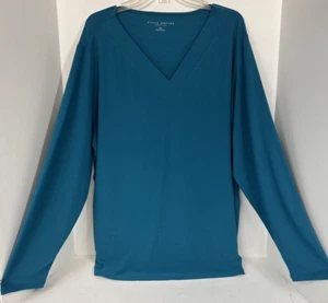 Susan Graver Essentials Womens 3XL Teal V-Neck Long Sleeve Shirt - Picture 1 of 8