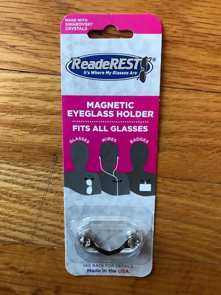 ReadeREST Magnetic Eyeglass Reading Glasses Holder Swarovski Crystal Stainless