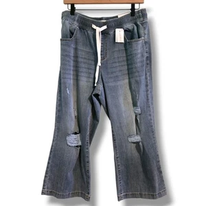 Lane Bryant Damenjeans 12 Pull-On weites Bein Used-Look mittelhohe Leibhöhe cropped neu mit Etikett - Bild 1 von 7