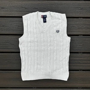 Boys Chaps White Sweater Vest Medium (10-12) Youth Boys Cable Knit V Neck - Picture 1 of 3