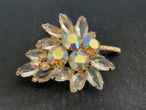 Vintage Verified Juliana Clear Navette and AB Rhinestone Leaf Brooch 2 1/2” - Picture 1 of 7