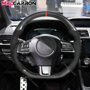Volante de cuero Alcantara de fibra de carbono real para Subaru STI WRX 15-20 - Imagen 1 de 14