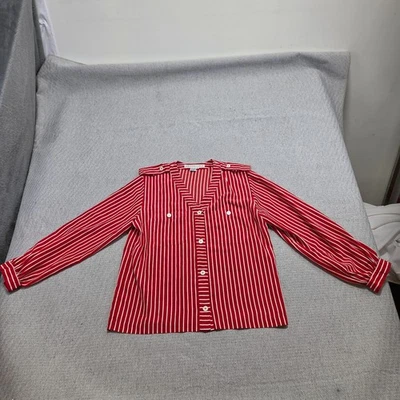 Blusa Top Josephine Chaus Mujer 12 Rayas Rojas Manga Larga Botón Delantero Foto 1 de 4