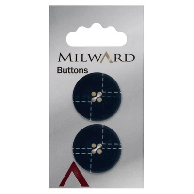 Milward Buttons: Carded: 25mm: 5 Packs of 2: Navy Blue: 4-Hole - Image 1 of 2