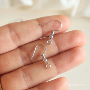 100 Pcs, 20mm Silver Plated Earring Fish Hook Coil Earwire Ear Wire - Picture 1 of 7