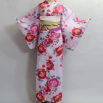 Yukata(cotton) & Obi & Geta 8-piece set for women floral pattern New - Image 1 of 4