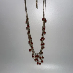 Anne Klein Gold Tone Red Crystal Bezel Necklace 3 Strands 18” - Picture 1 of 3