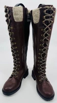 NEW Torrid Women Combat Sweater Trim Knee High Faux Leather Boots Brown Sz 7.5W - Image 1 of 4