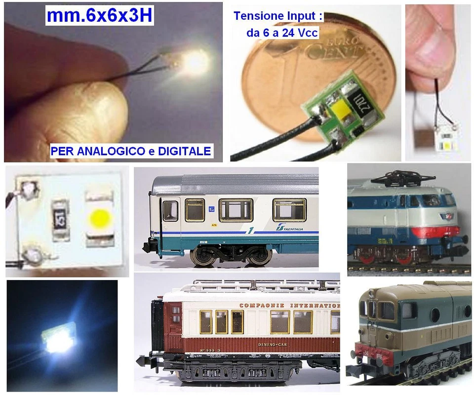 PIASTRA LED SMD BIANCO mm.6x6 12V 24V AC DC e DCC per LOCOMOTORI VAGONI EDIFICI - Immagine 1 di 1